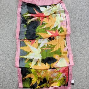 Bodie Womens Scarf‎ 58" x 21" Pink Green Autumn Maple Silk Rectangle Wrap Shawl